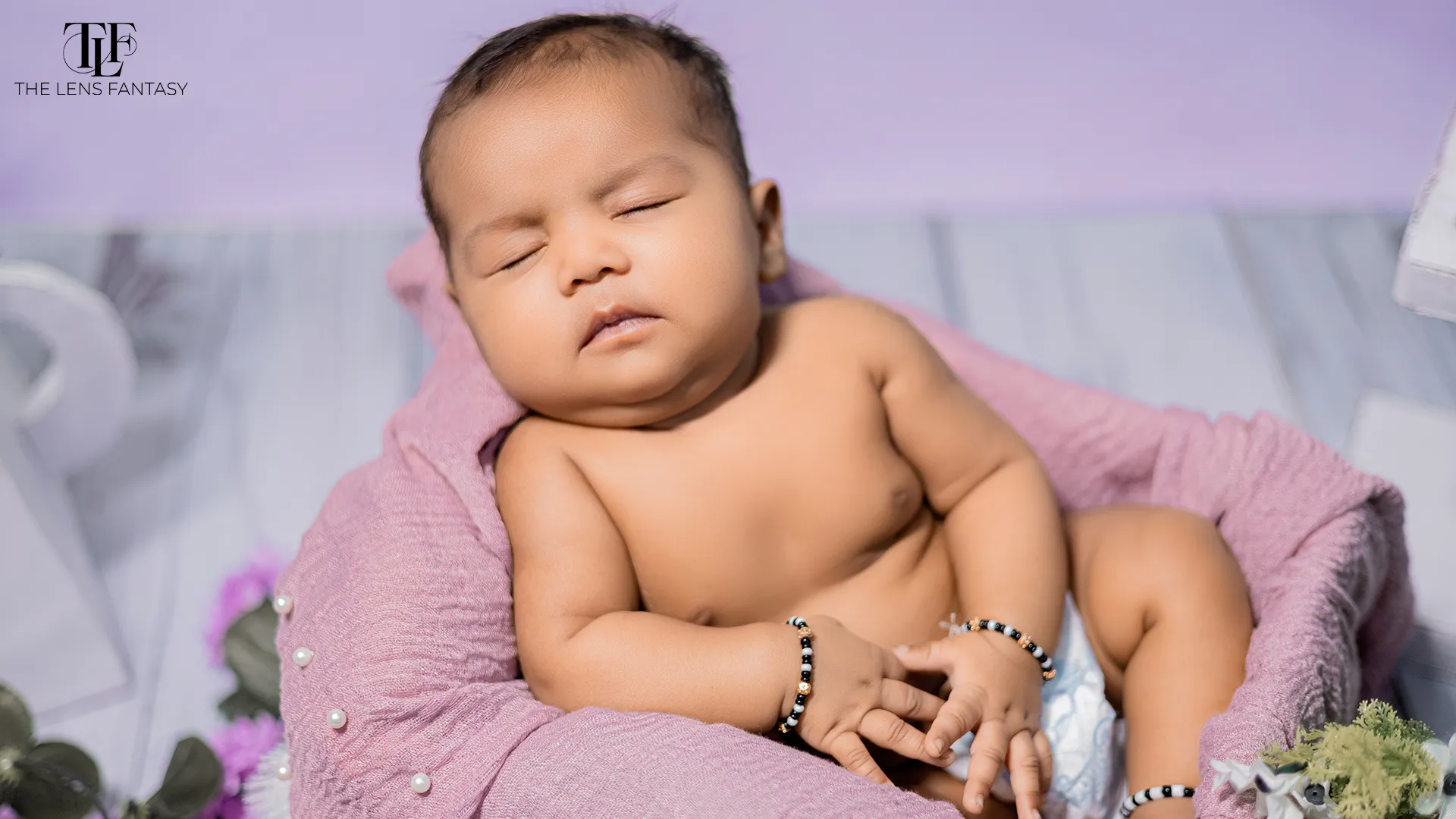 Lavender Garden theme newborn photography setup by The Lens Fantasy Photography in Ranchi