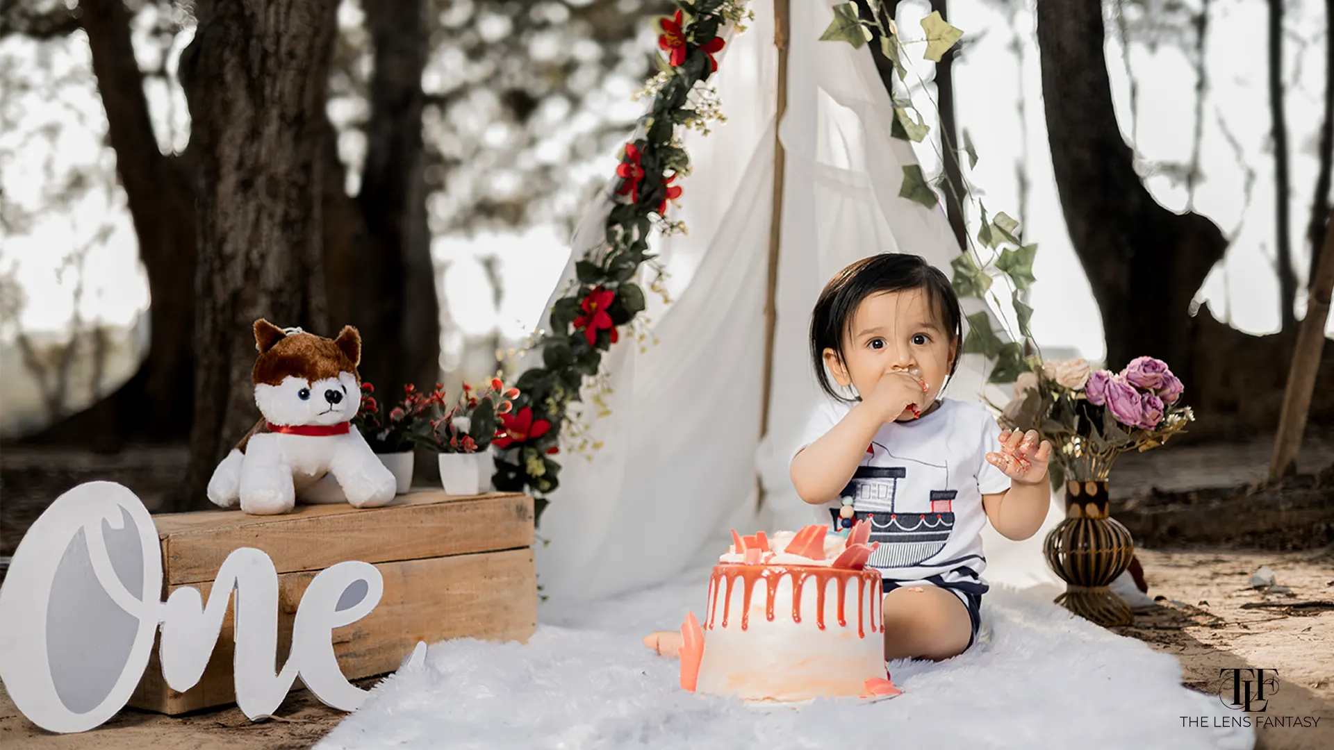 Adorable baby boy pre birthday shoot with Cake by The Lens Fantasy Photography