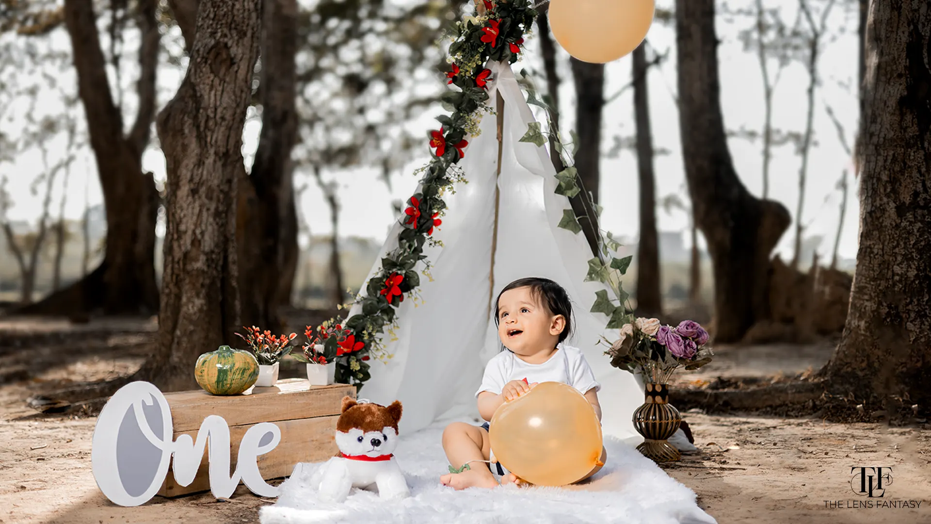Adorable baby boy pre birthday shoot with pastel balloons by The Lens Fantasy Photography