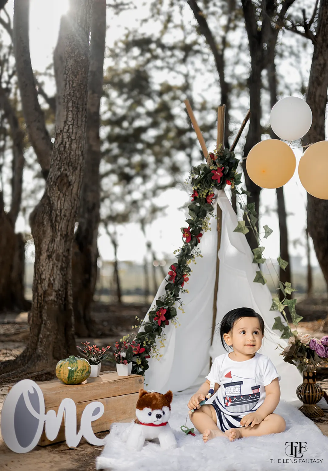 Adorable baby boy pre birthday shoot with pastel balloons by The Lens Fantasy Photography