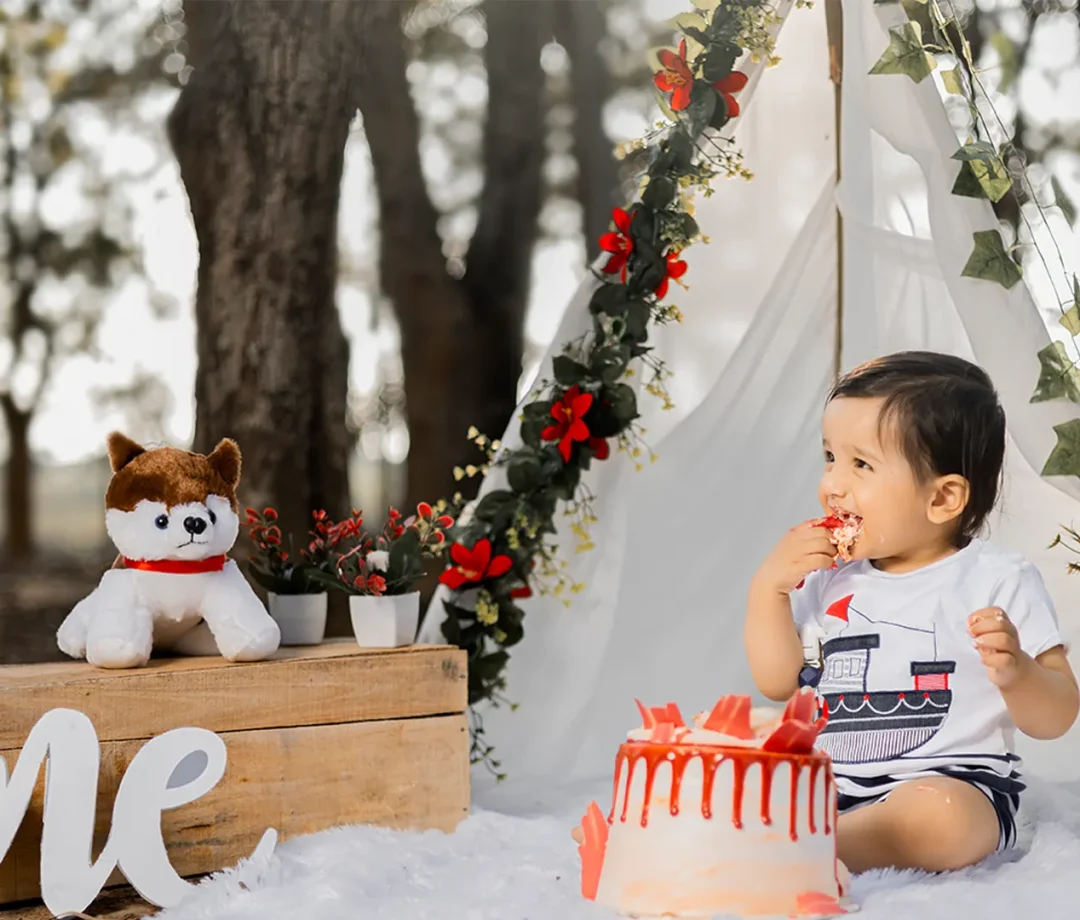 Adorable baby boy pre birthday shoot with Cake by The Lens Fantasy Photography